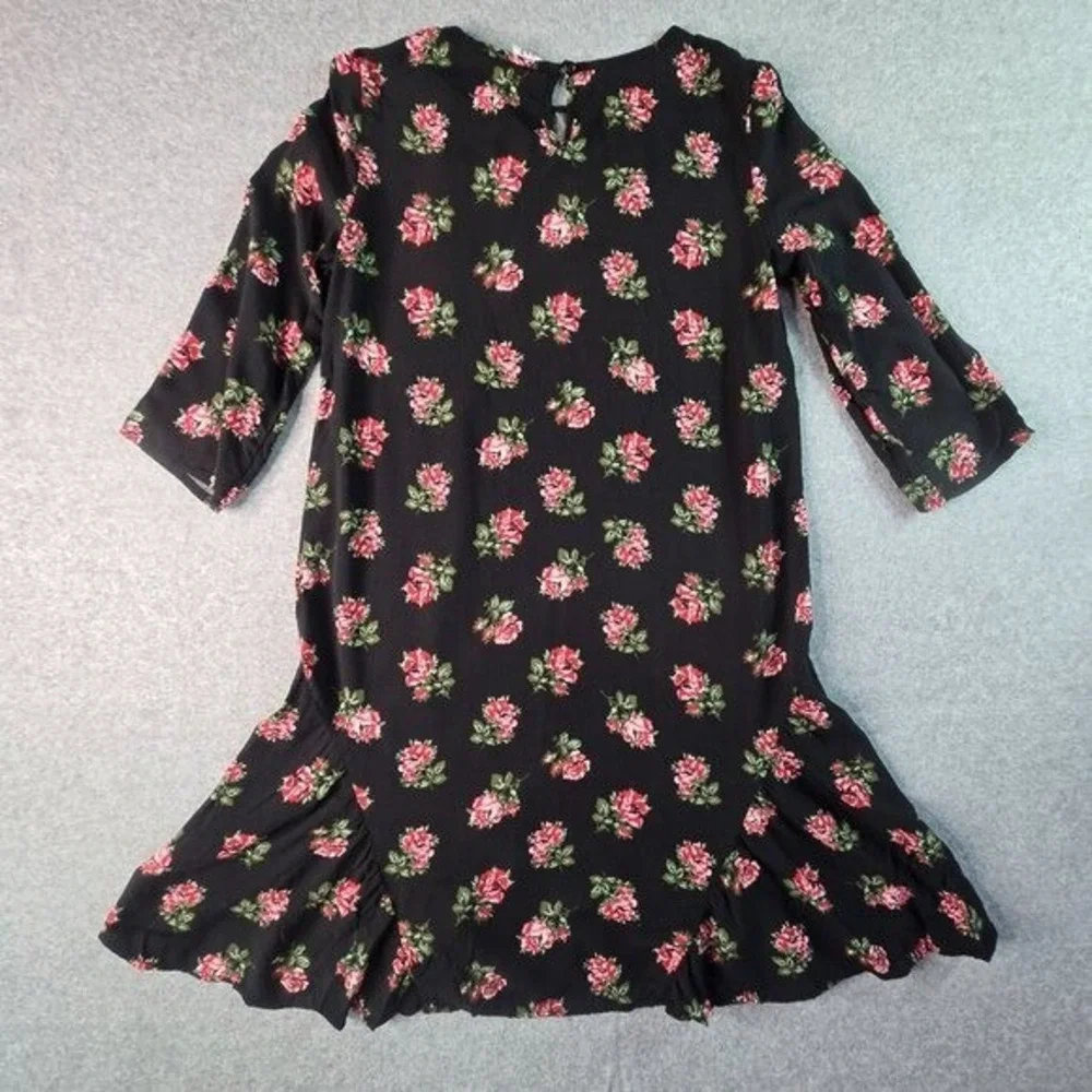 Gap Kids Floral Rose Shift Dress Girls XXL 14-16 Black Ruffle Drop Waist‎ Boho